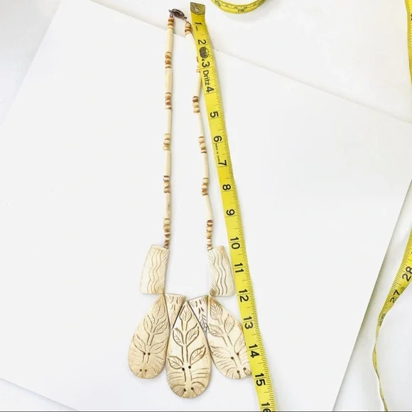 Vintage 1970s Artisan Etched Bone Statement Necklace - Picture 16 of 17